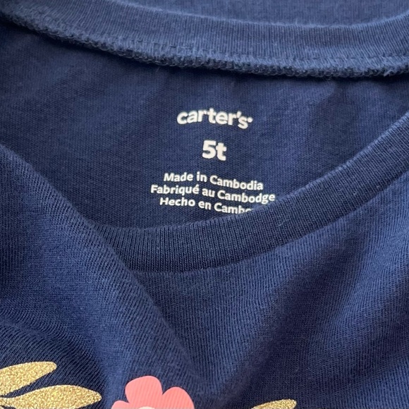 Carter's Kids Navy Long Sleeve “Dad Loves Me” Tee with Floral Wreath Girls 5T - Picture 2 of 5